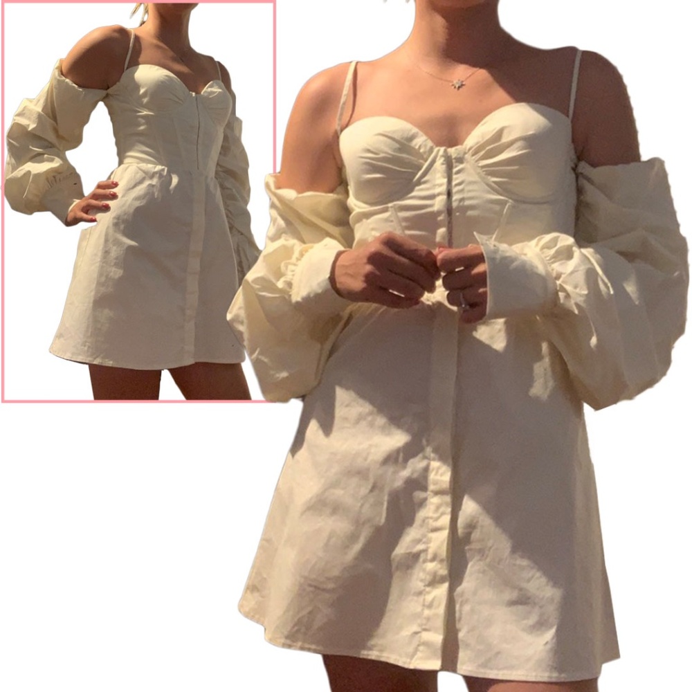 NWOT Oh Polly! white, ivory, long ballooned sleeved corset top dress